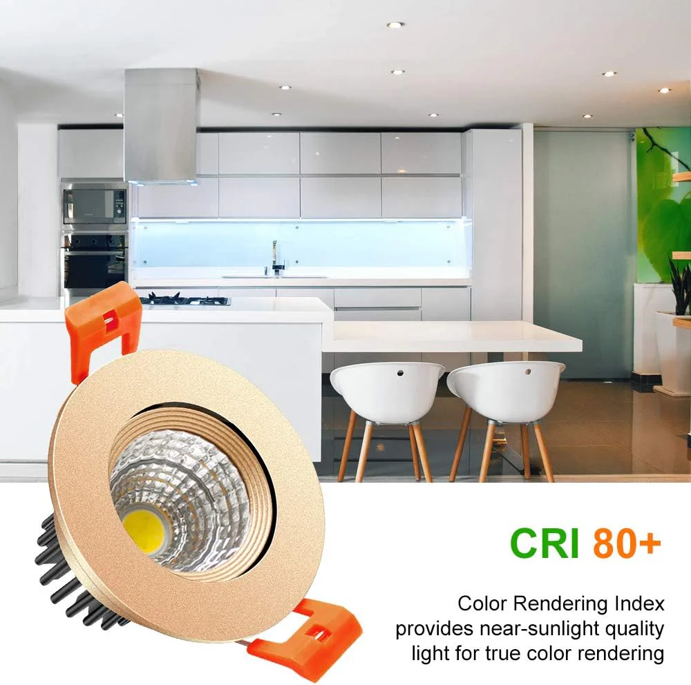 ECO-2 Series Adjustable COB LED Recessed Downlight – Gold Housing – TRIAC Dimmable – 3W/5W/9W – 4-Pack/10-Pack – 3000K–6000K – 100–130V / 200–240V - Image 6