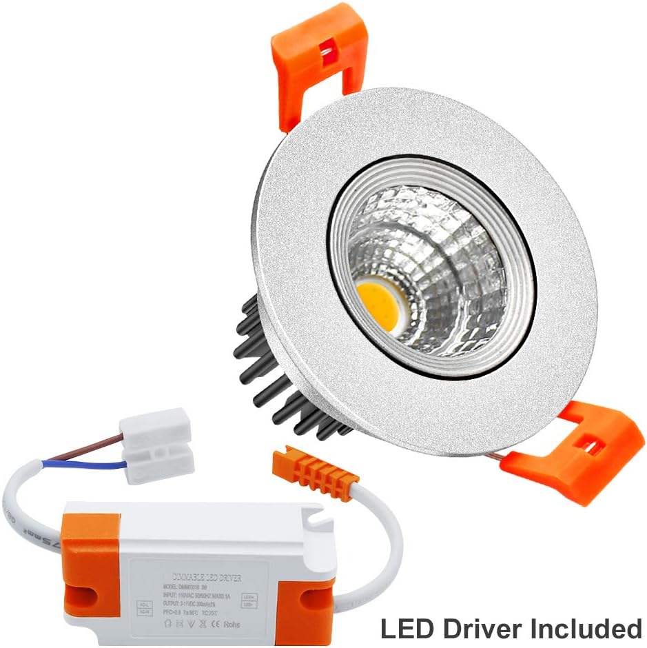 ECO-2 Series Adjustable COB LED Recessed Downlight – Silver Housing – TRIAC Dimmable – 3W/5W/9W – 4-Pack/10-Pack – 3000K–6000K – 100–130V / 200–240V - Image 5