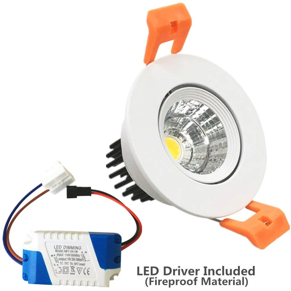 ECO-2 Series Adjustable COB LED Recessed Downlight – White Housing – TRIAC Dimmable – 3W/5W/9W – 4-Pack/10-Pack – 3000K–6000K – 100–130V / 200–240V - Image 3