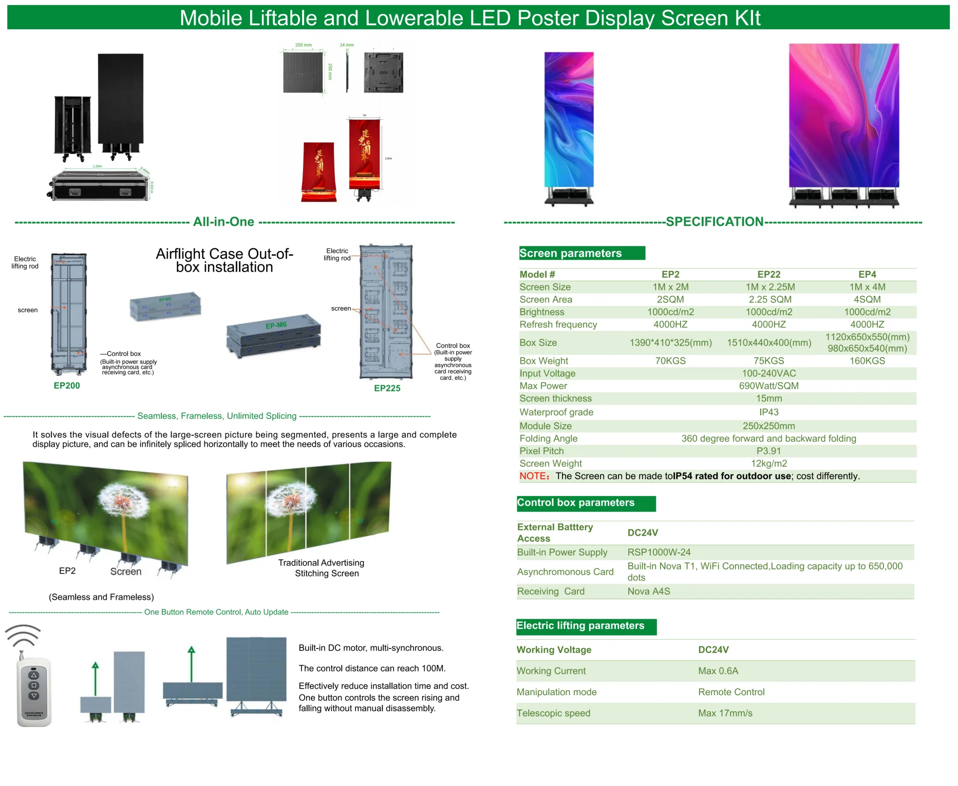 EP-M Series Foldable LED Poster | 1×2.25m All-in-One Rolling Case | P3.9mm Indoor | Remote Liftable LED Display Kit - Image 5