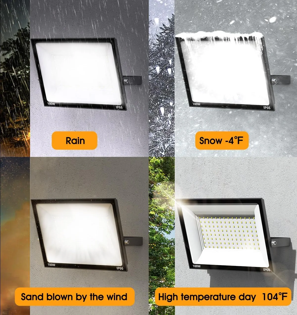 FL-E Series Waterproof LED Flood Light Outdoor – IP66 | 10 - 300W | Warm White/ Cool White | High Brightness SMD2835 Security Floodlight, 90–100LM/W | Aluminum Housing | Black Body | Hardwired Connection (No Plug) | 2 / 10-Pack - Image 7