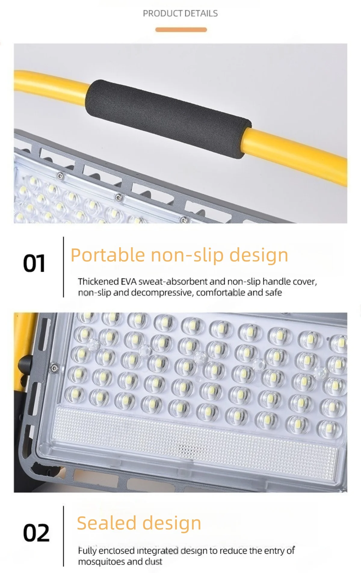 FL-R Series Rechargeable Portable LED Floodlight – 100W / 200W / 300W / 400W | Cool White | IP65 Waterproof Work Light with Lithium Battery & Remote Control for Outdoor, Camping & Emergency Use | Yellow Frame | 2 / 10-Pack - Image 8
