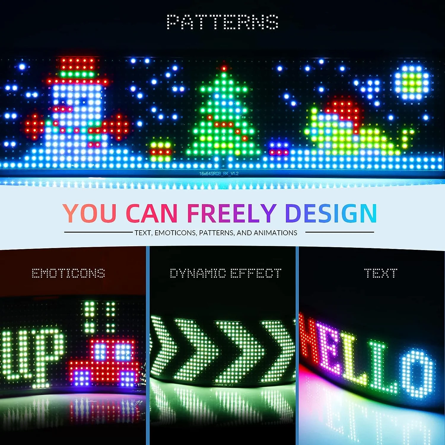 Model 1664 Flexible USB 5V Car LED Sign Bluetooth App Control Display Screen Text Pattern Animation LED sign display for Car Windows, Shop, Bar and Entrance Sign - Image 6