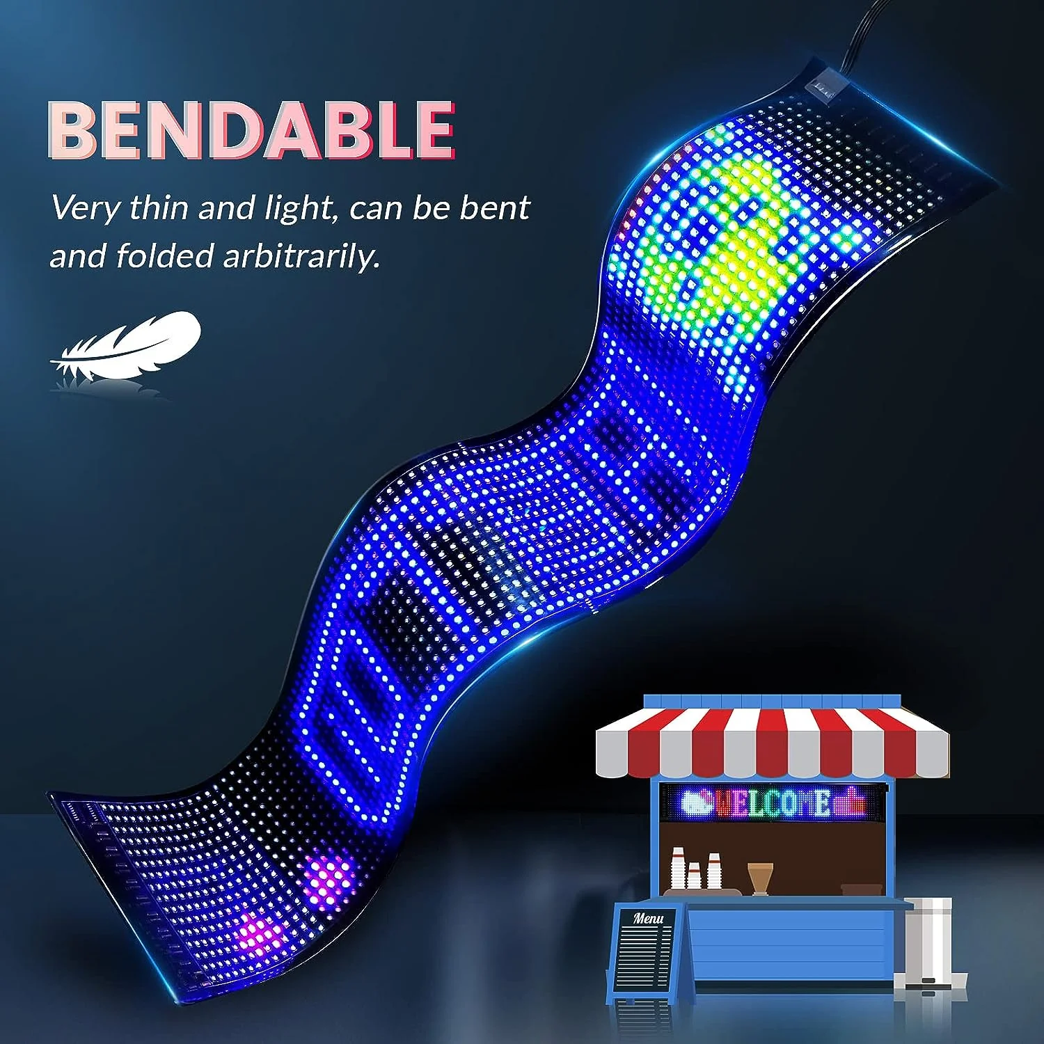 Model 1696 Flexible USB 5V Car LED Sign Bluetooth App Control Display Screen Text Pattern Animation LED sign display for Car Windows, Shop, Bar and Entrance Sign - Image 7