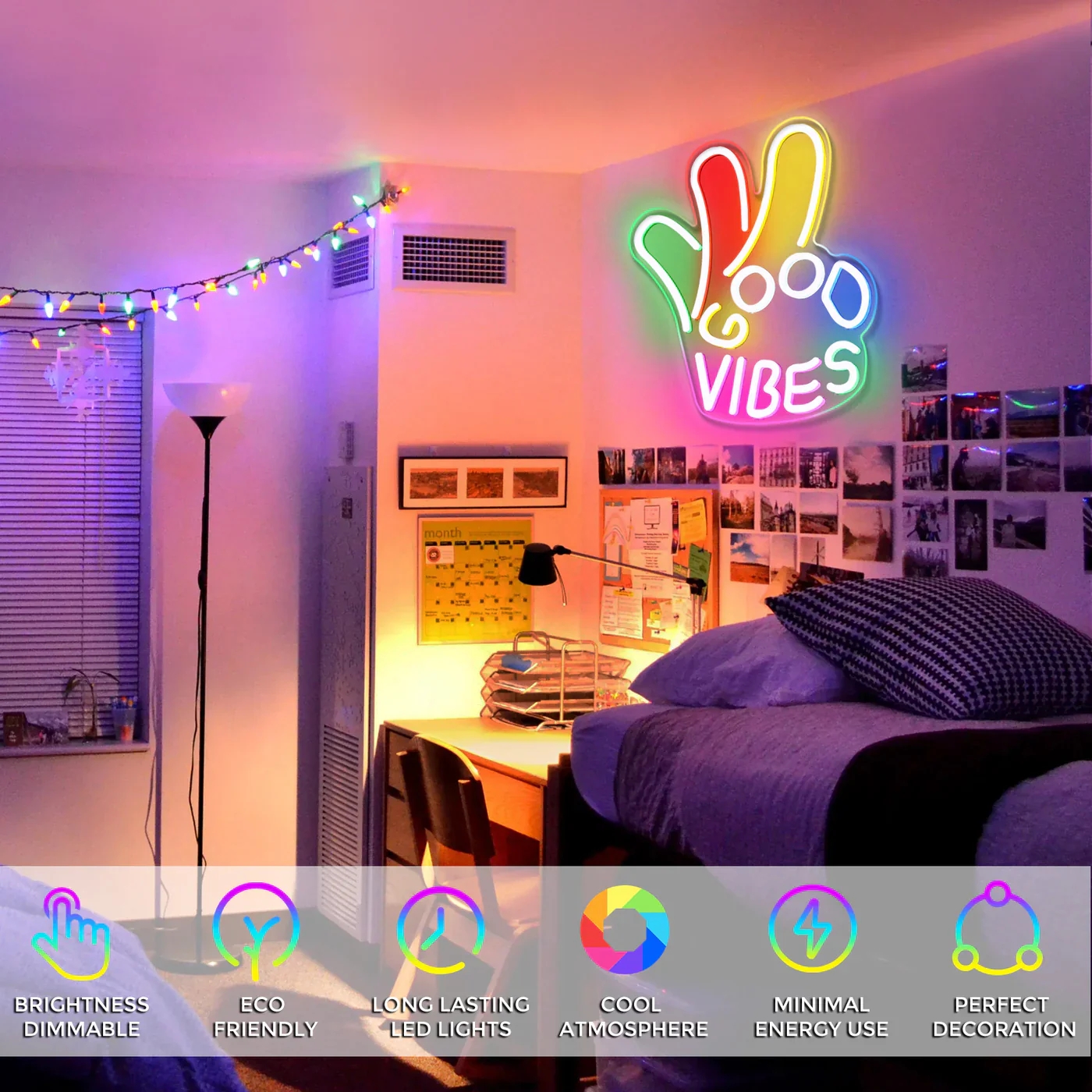 Good Vibes LED Sign – OK Hand Sign | 17×13 inch | USB Neon Light for Wall Decor | Hanging | Ideal for Bedroom, Dorm, Lounge, Party - Image 3