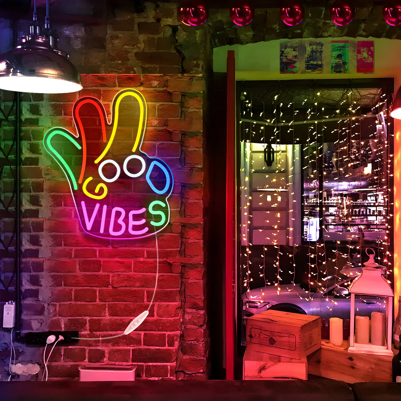 Good Vibes LED Sign – OK Hand Sign | 17×13 inch | USB Neon Light for Wall Decor | Hanging | Ideal for Bedroom, Dorm, Lounge, Party - Image 4