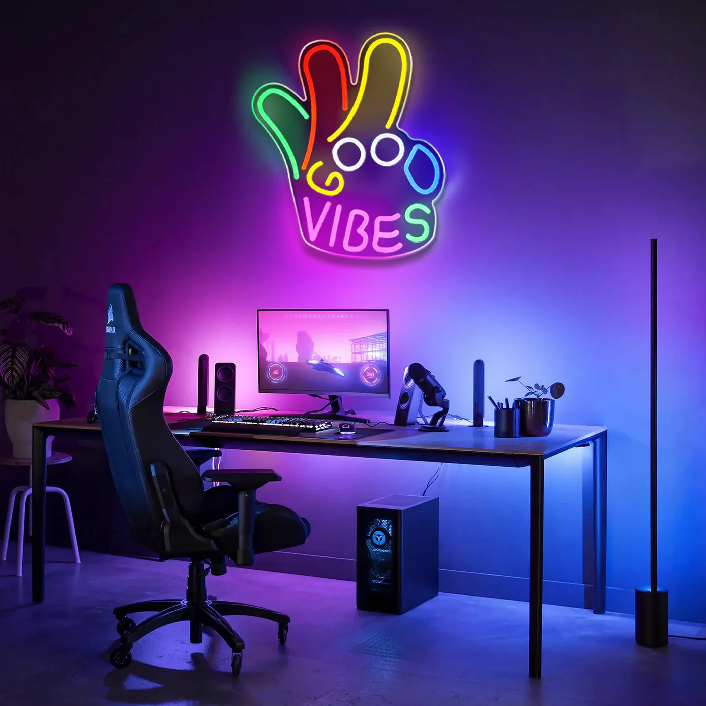 Good Vibes LED Sign – OK Hand Sign | 17×13 inch | USB Neon Light for Wall Decor | Hanging | Ideal for Bedroom, Dorm, Lounge, Party - Image 6