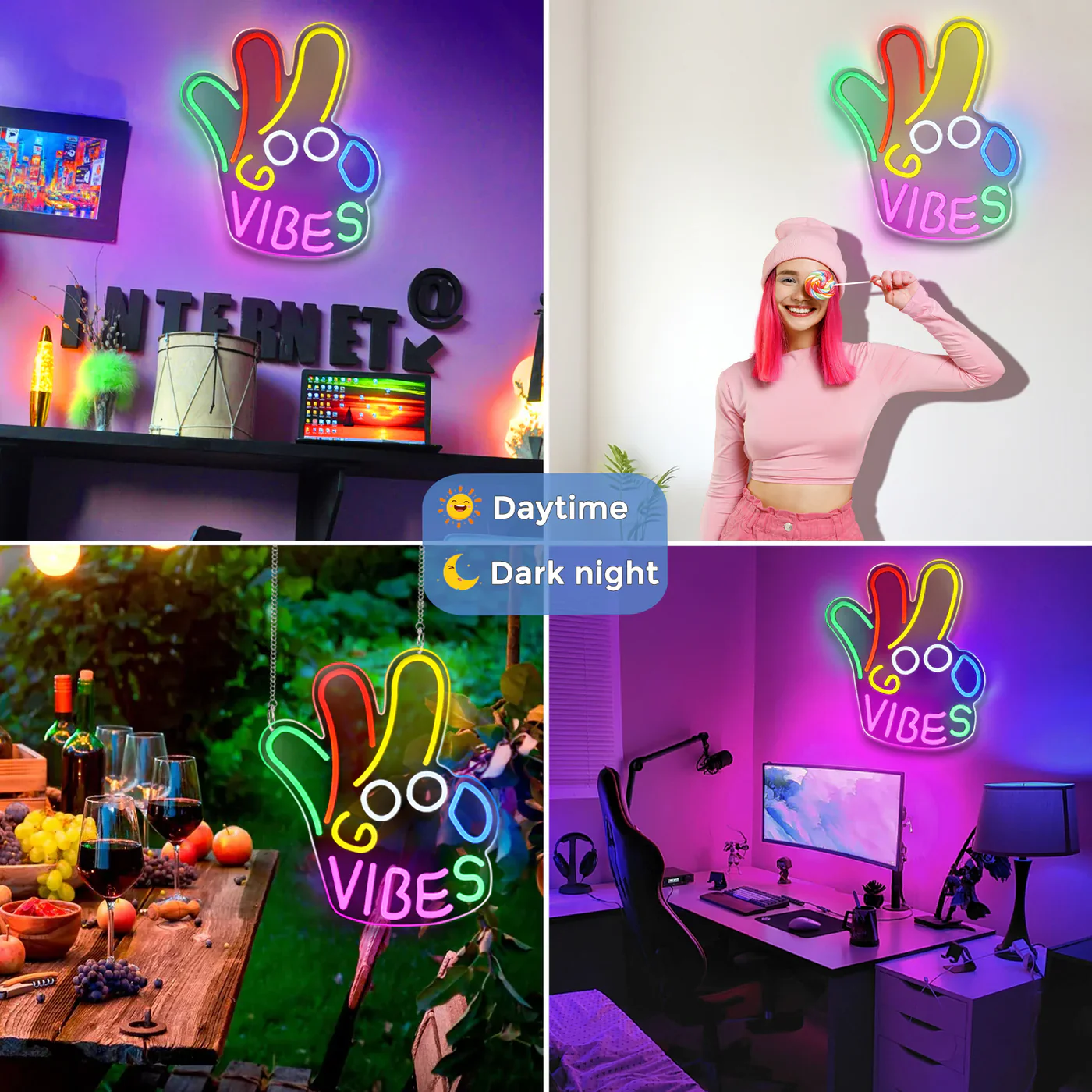 Good Vibes LED Sign – OK Hand Sign | 17×13 inch | USB Neon Light for Wall Decor | Hanging | Ideal for Bedroom, Dorm, Lounge, Party - Image 7