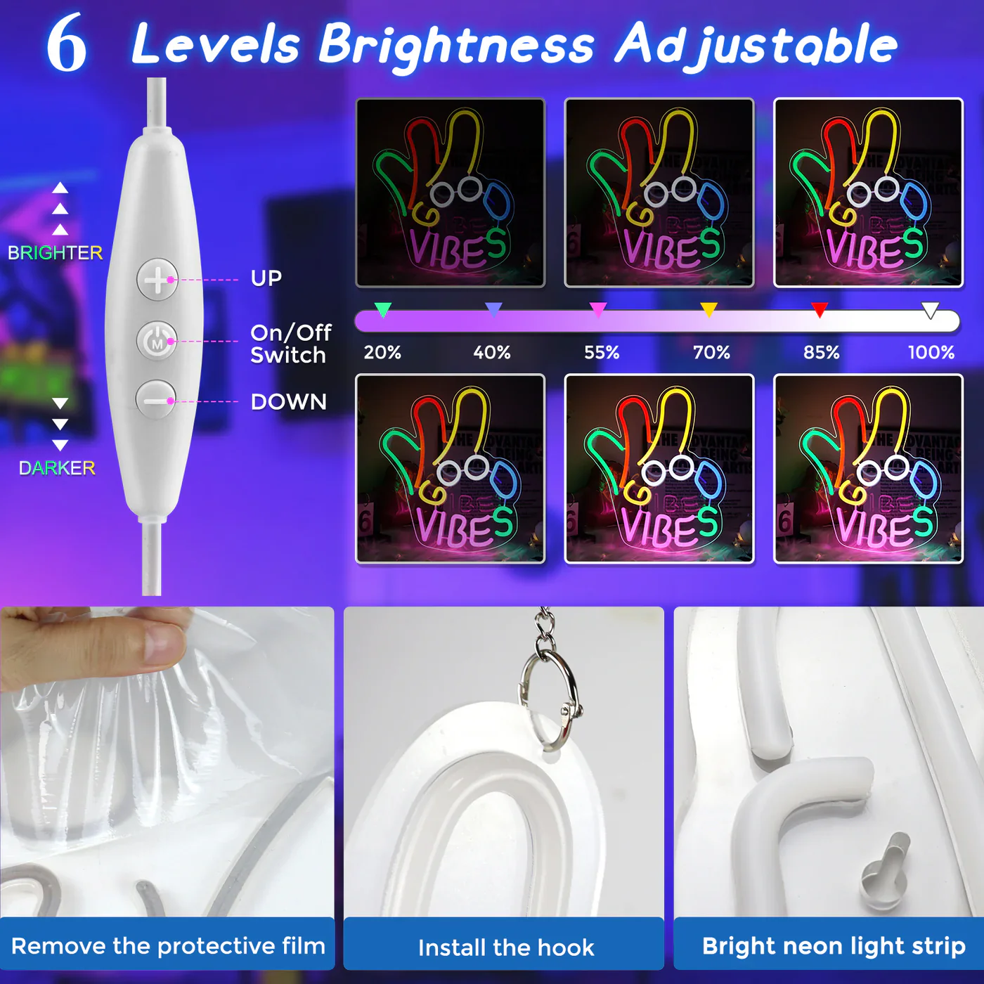 Good Vibes LED Sign – OK Hand Sign | 17×13 inch | USB Neon Light for Wall Decor | Hanging | Ideal for Bedroom, Dorm, Lounge, Party - Image 8