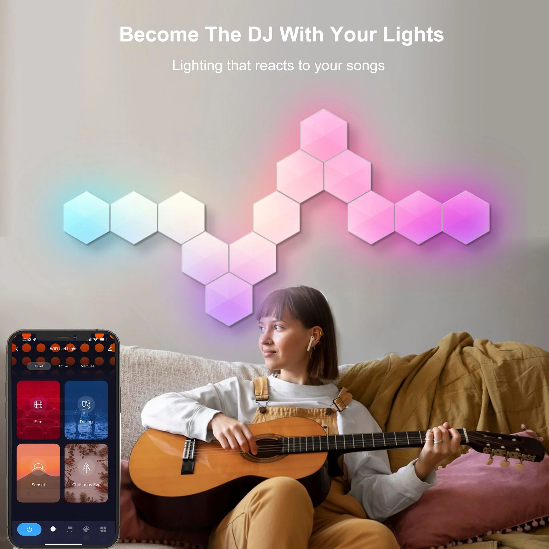 Hexagon Lights Smart App Control RGB Hexagon LED Lights for Wall or Desktop with Music Sync for Gaming Room Streaming Decor - Image 3