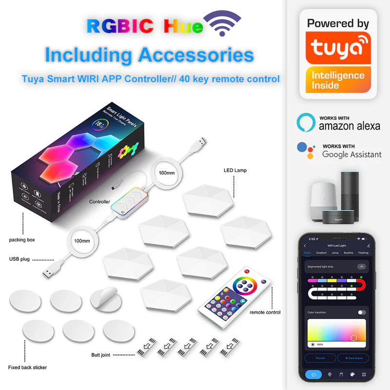 Hexagon Lights Smart App Control RGB Hexagon LED Lights for Wall or Desktop with Music Sync for Gaming Room Streaming Decor - Image 5