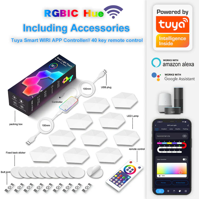 Hexagon Lights Smart App Control RGB Hexagon LED Lights for Wall or Desktop with Music Sync for Gaming Room Streaming Decor - Image 6