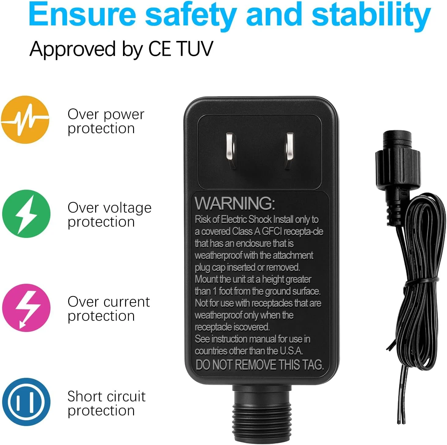 IP44 Class 2 Power Supply, AC 100–240V to DC 4.5V/12V/24V/30V Adapter Transformer, Waterproof Outdoor LED Driver for Inflatable Decorations, String Lights, Christmas Trees — US Plug - Image 11