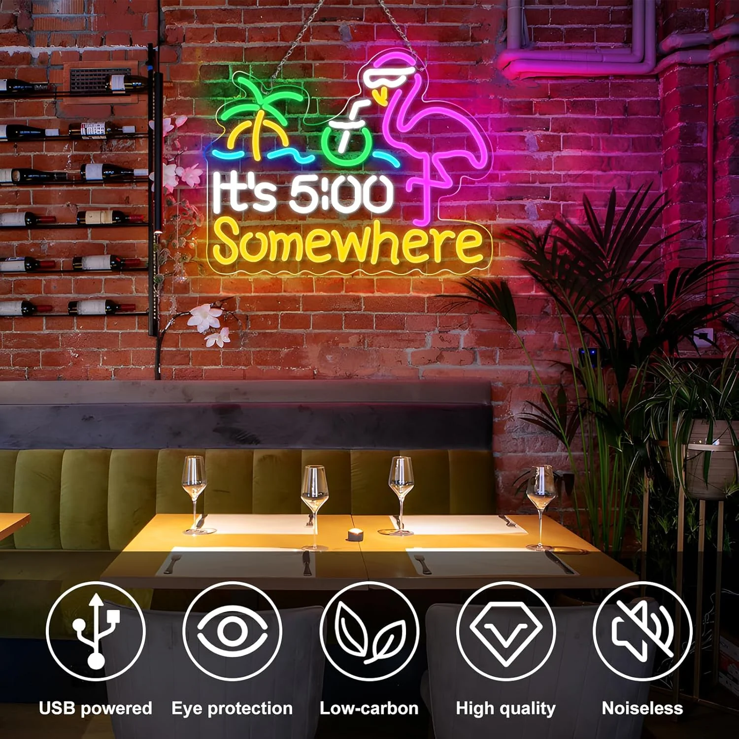Its 5 00 O'clock Some Where LED Sign – 16.1× 12.6 inch | Multi-Color Glow | USB Powered | Hanging | Ideal for Bar, Pub, Lounge, Nightclub, Party Mood Lighting - Image 5