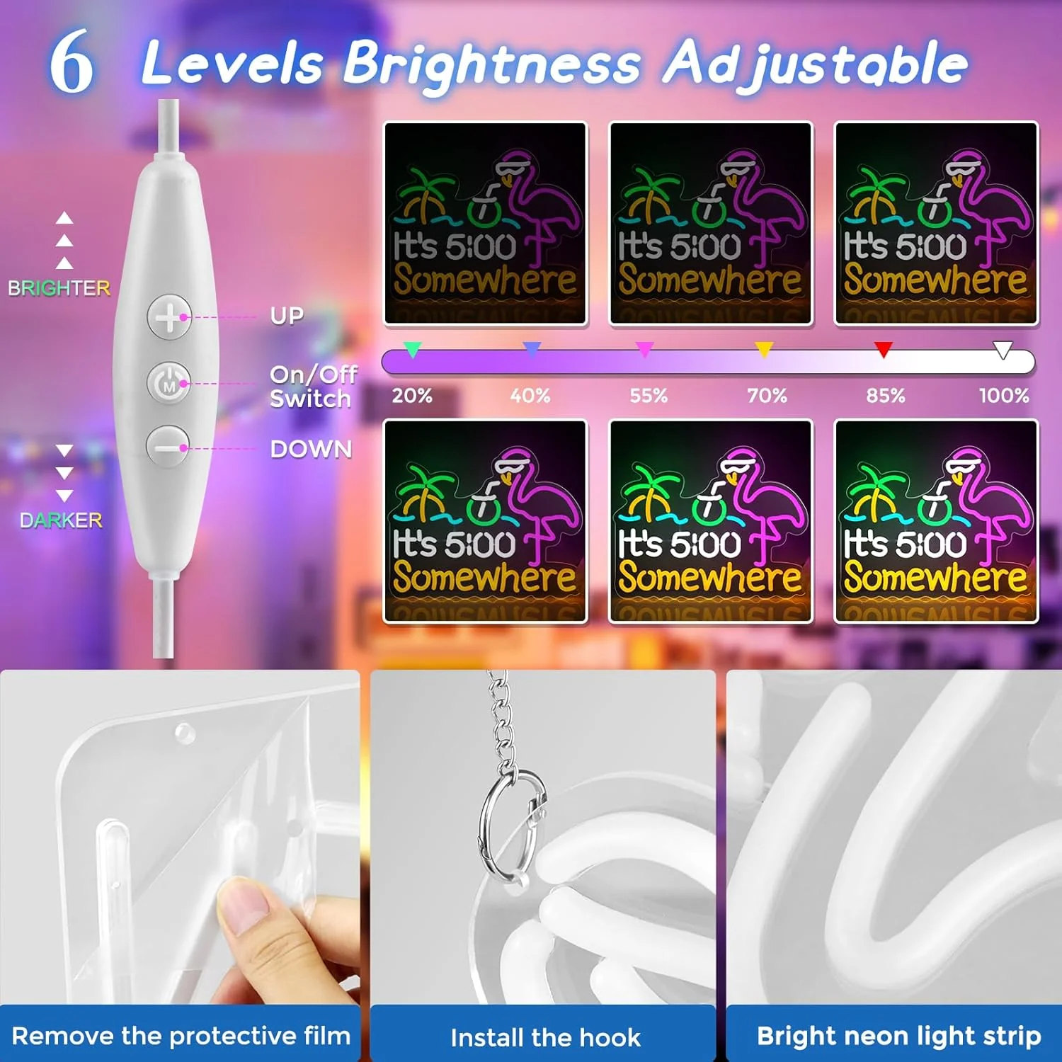 Its 5 00 O'clock Some Where LED Sign – 16.1× 12.6 inch | Multi-Color Glow | USB Powered | Hanging | Ideal for Bar, Pub, Lounge, Nightclub, Party Mood Lighting - Image 6