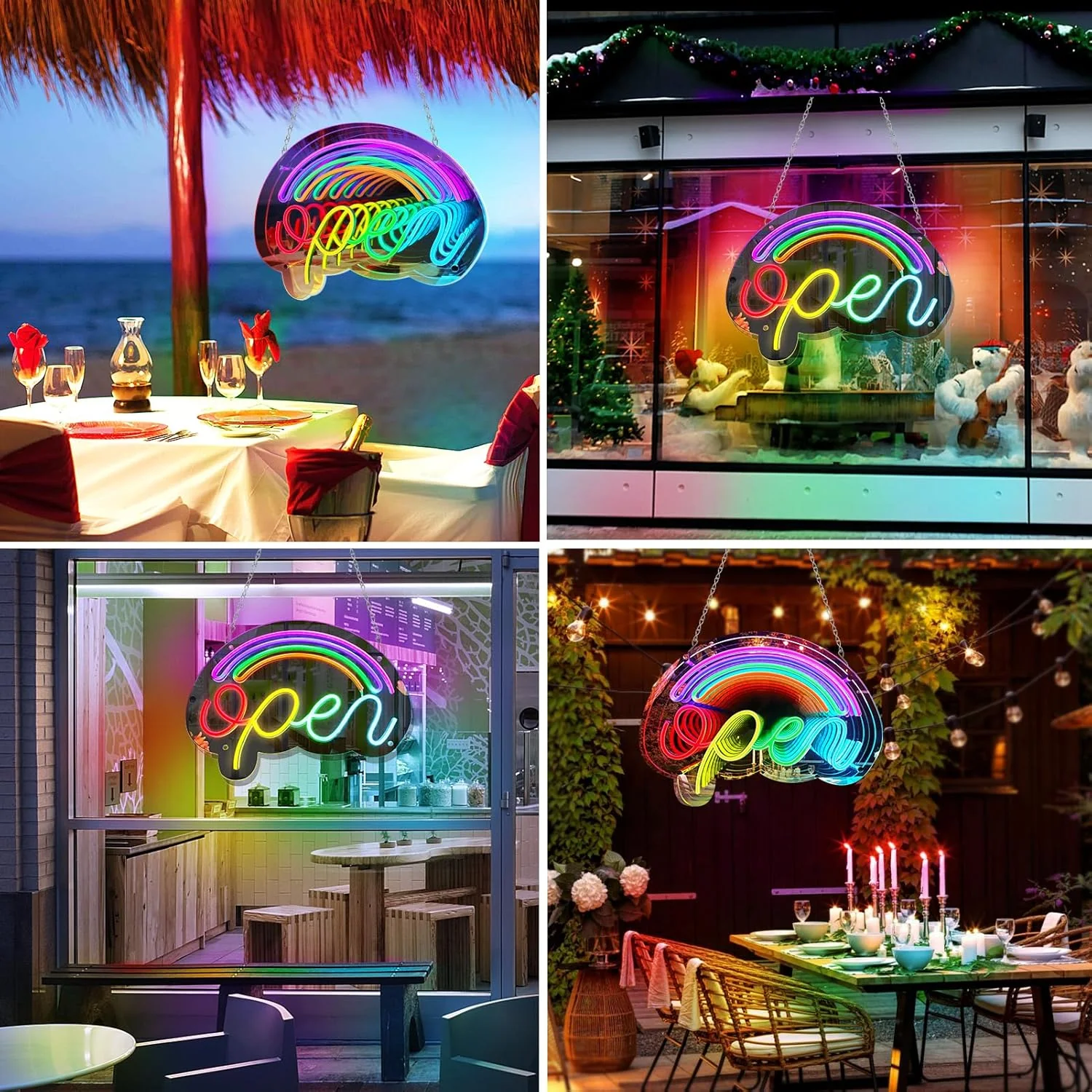 LED Open Neon Sign, Dimmable Open Signs for Business with ON/OFF Switch, 17"x12", 5V USB Powered Rainbow LED Neon Light Sign for Wall Decor, Shop, Bar, Home - Image 7