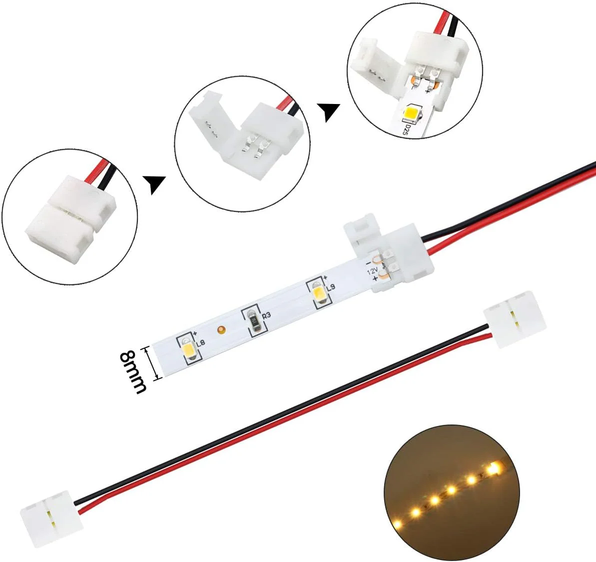 LED Strip Connector Kit – 10mm 2Pin Solderless Assortment Pack | Mixed Set with Strip to Wire / Strip to Strip / L / T / DC Plug – Local Stock US/UK - Image 11