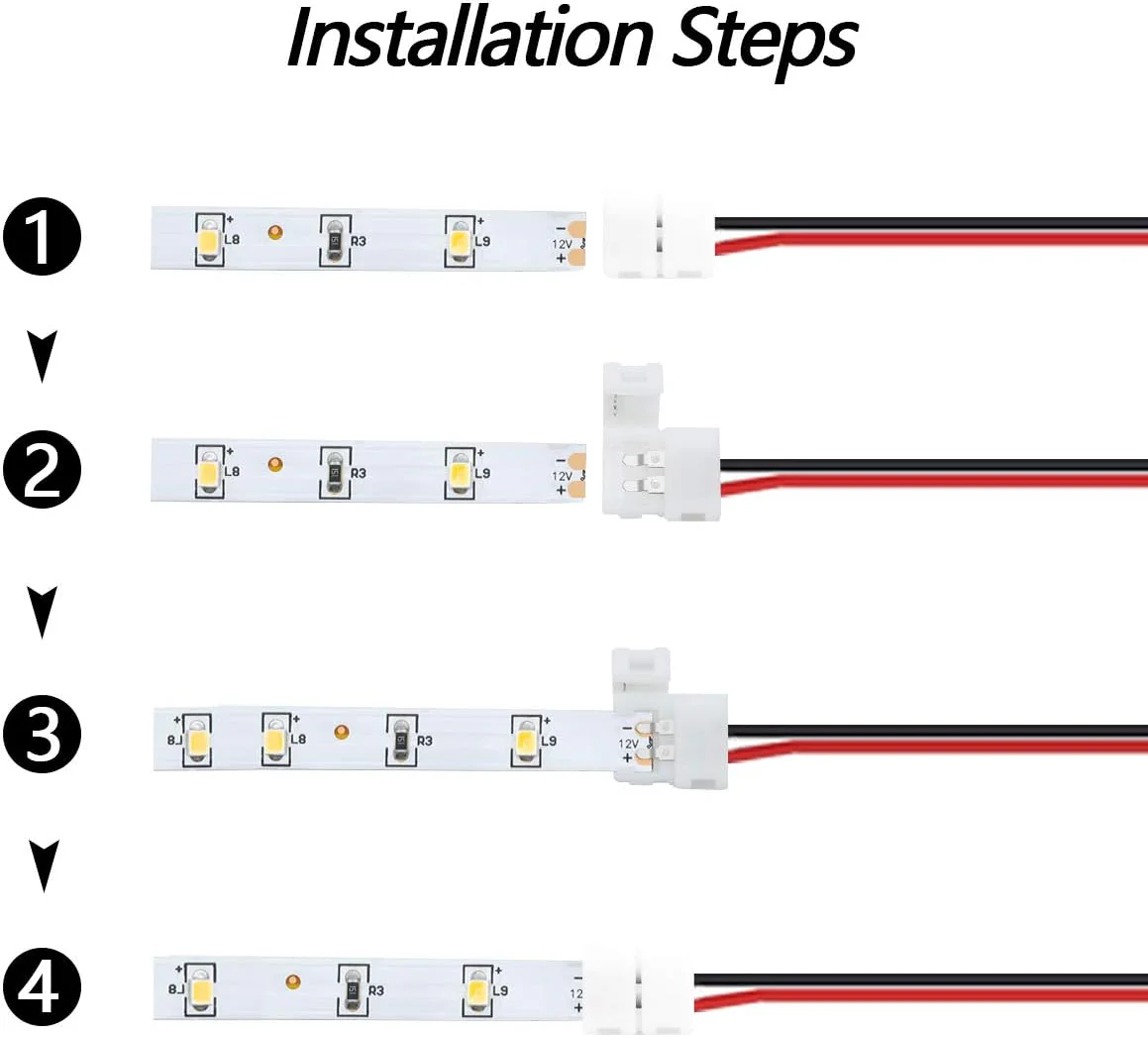 LED Strip Connector Kit – 10mm 2Pin Solderless Assortment Pack | Mixed Set with Strip to Wire / Strip to Strip / L / T / DC Plug – Local Stock US/UK - Image 12