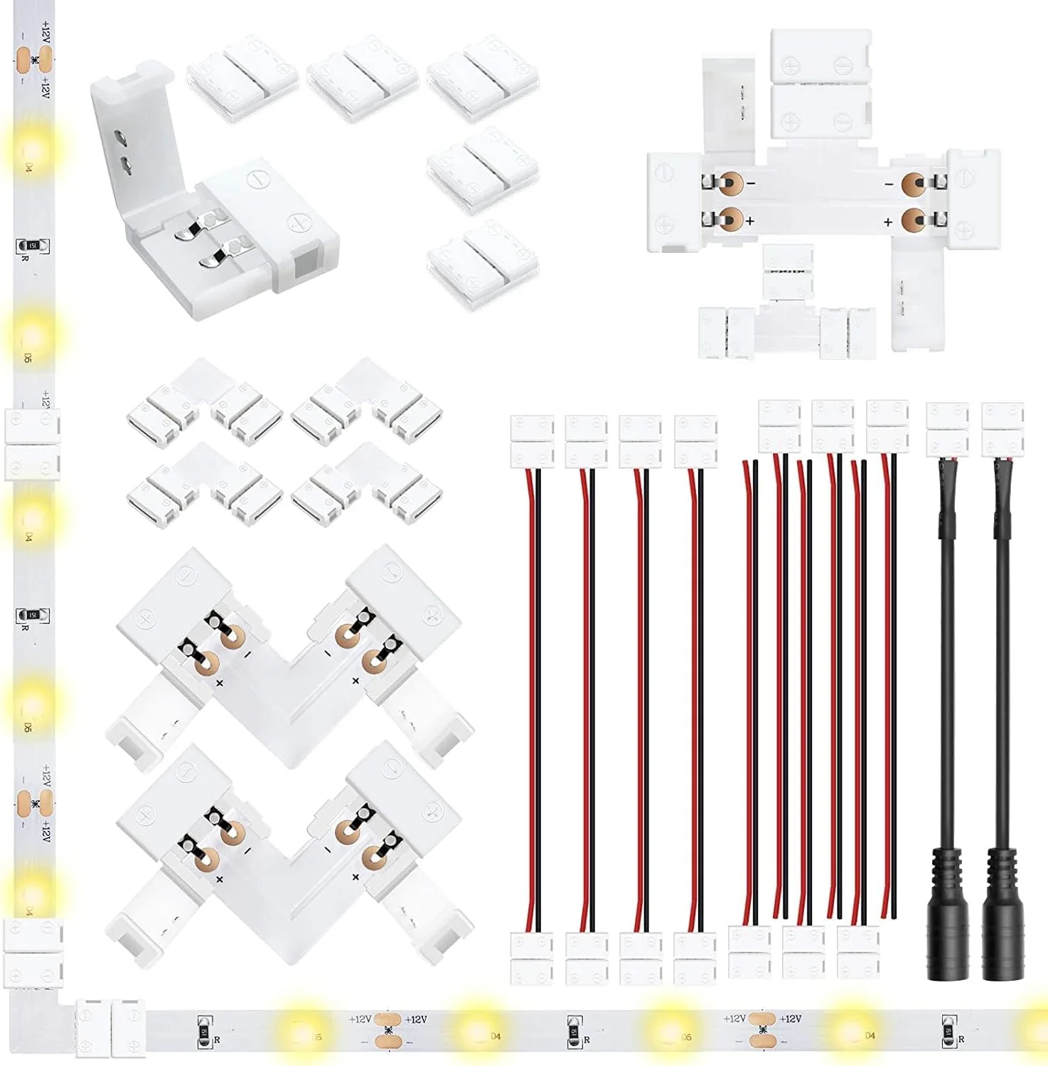 LED Strip Connectors – 8mm 2Pin Solderless Clips | Strip to Wire / Strip to Strip / DC Adapter / L / T – Local Stock US/UK - Image 2