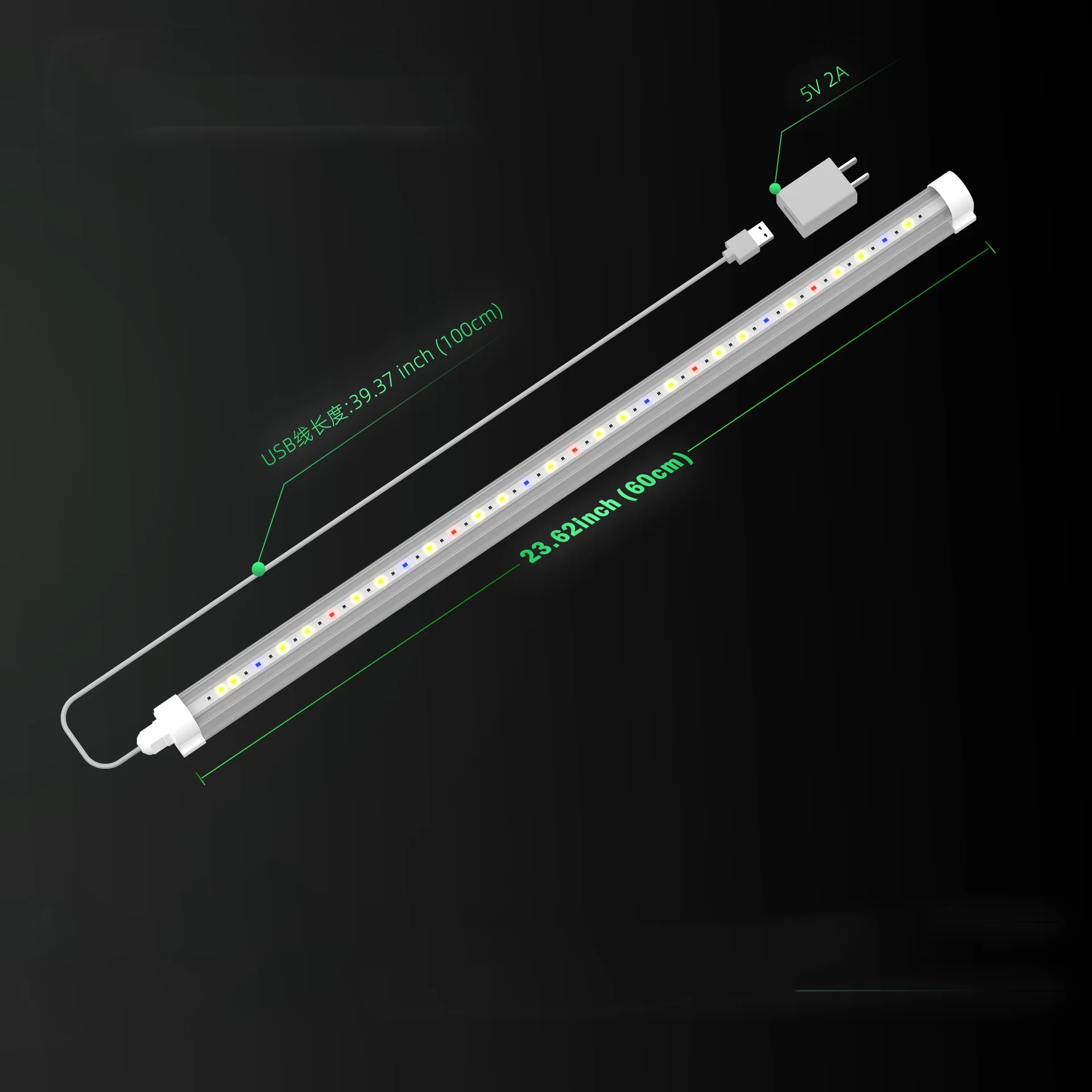 LED Tube Grow Light - 6Pcs | 60cm(2ft) Full Spectrum for Indoor Plants | 65W Dimmable Power Supply | 3000K + 5000K + 660nm + 460nm Spectrum | Selectable Mounting Brackets | Daisy Chain | for Greenhouses Plants | US / EU Plug - Image 5