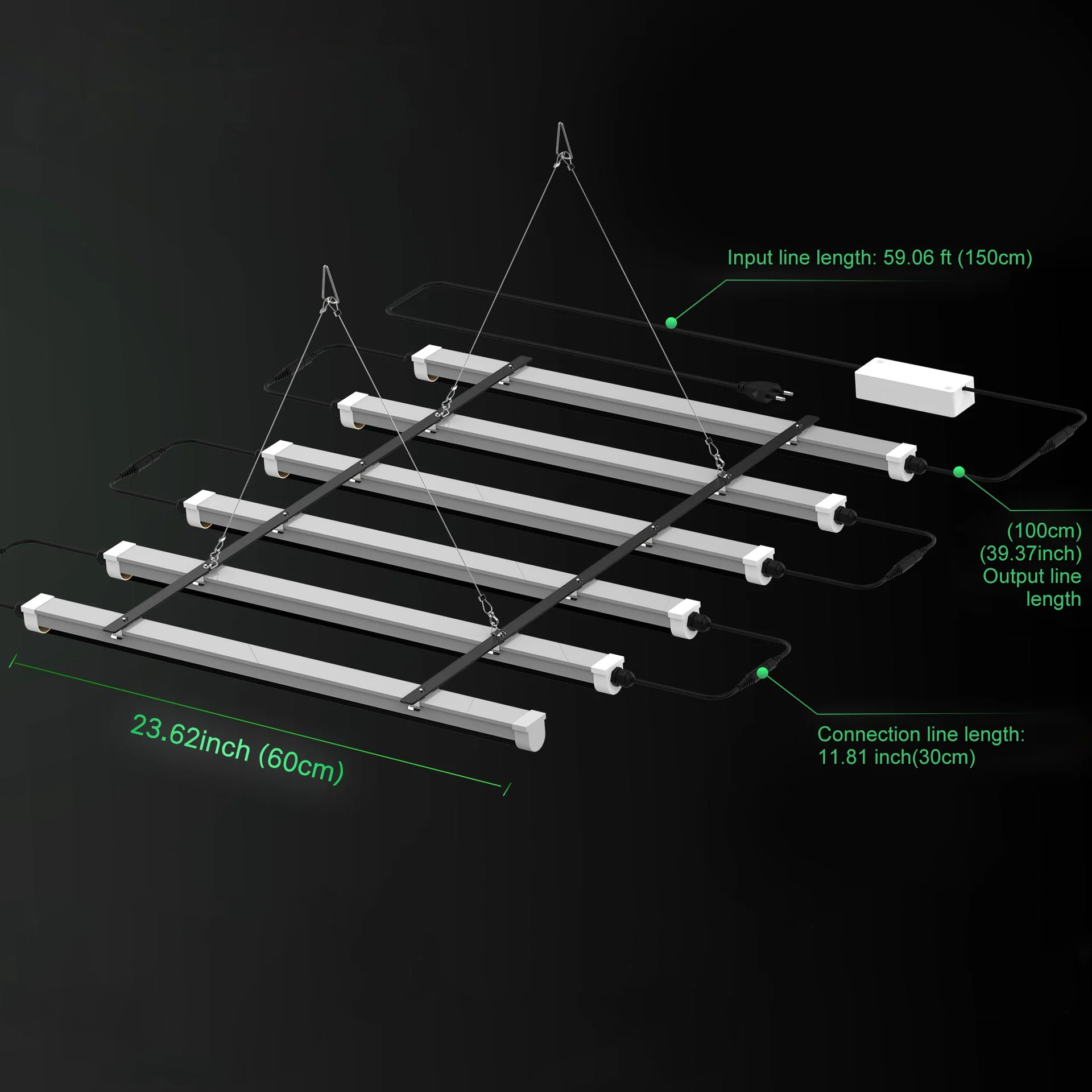 LED Tube Grow Light - 6Pcs | 60cm(2ft) Full Spectrum for Indoor Plants | 65W Dimmable Power Supply | 3000K + 5000K + 660nm + 460nm Spectrum | Selectable Mounting Brackets | Daisy Chain | for Greenhouses Plants | US / EU Plug - Image 8