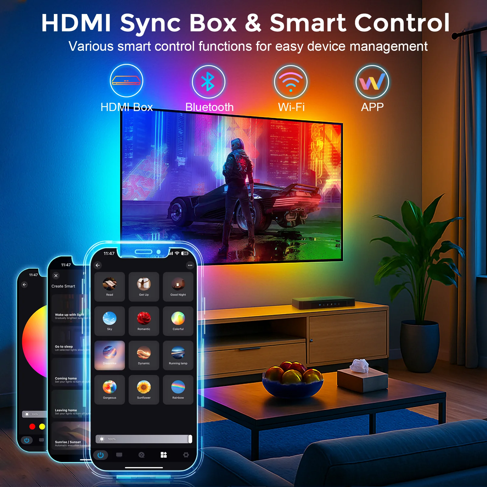 LightingWill CST2 HDMI 2.0 Sync Box TV Backlight Kit - 9.8FT / 12.5FT / 16.4Ft Smart RGBIC LED Lights Sync with TV | Supports 4K@60Hz | Sync to Movies, Games | Compatible with PS5/Xbox/PC - Image 6