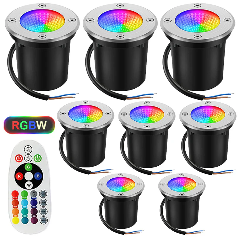 Low Voltage RGBWW Inground LED Well Lights – 3W /5W | RGB + 3000K Warm White | DC 12V–24V | IP65 Waterproof | Outdoor Landscape & Ground Lighting for Garden, Yard & Driveway | 6 / 8-Pack