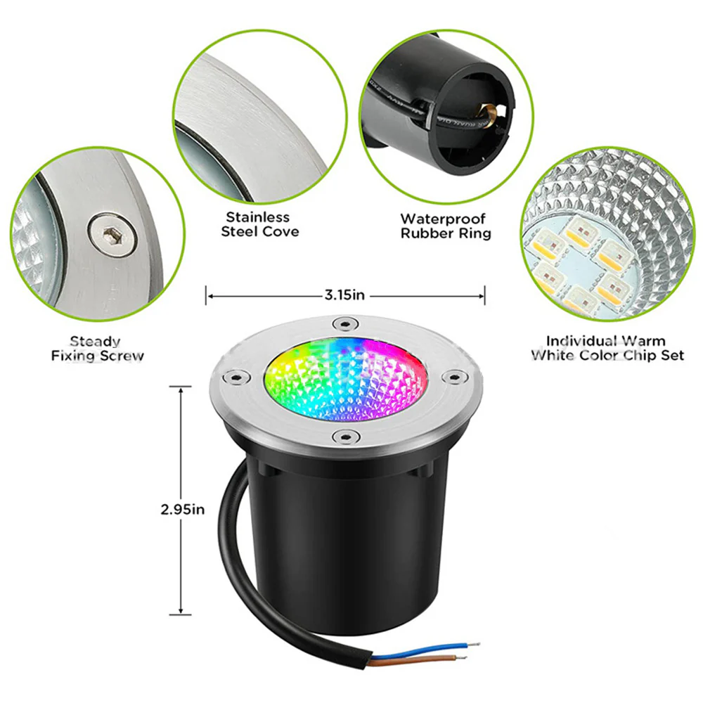 Low Voltage RGBWW Inground LED Well Lights – 3W /5W | RGB + 3000K Warm White | DC 12V–24V | IP65 Waterproof | Outdoor Landscape & Ground Lighting for Garden, Yard & Driveway | 6 / 8-Pack - Image 2
