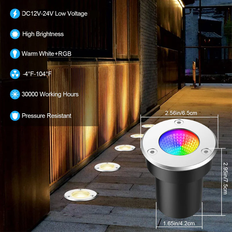 3Watt Low Voltage RGBWW (RGB and 3000K Warm White) LED Well Lights Landscape Lighting IP65 Waterproof Outdoor 12V-24V Ground Lights for Garden Yard Driveway(8Pack) - Image 3