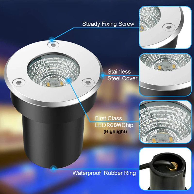 3Watt Low Voltage RGBWW (RGB and 3000K Warm White) LED Well Lights Landscape Lighting IP65 Waterproof Outdoor 12V-24V Ground Lights for Garden Yard Driveway(8Pack) - Image 7