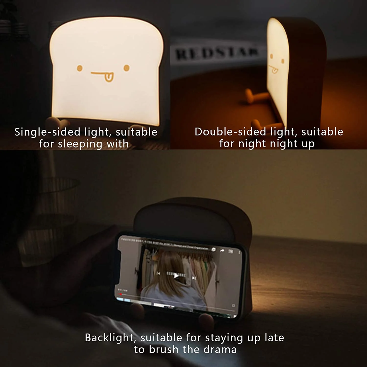 Meme Toast Bread LED Night Light – Rechargeable Bedside Nursery Lamp with Phone Stand - Image 9