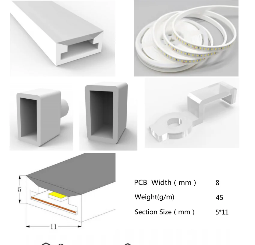 Neon Light Housing – S0511 | 5x11mm Silicone LED Channel System | IP67 Waterproof | 8mm PCB Width | 164FT/50M - Image 2