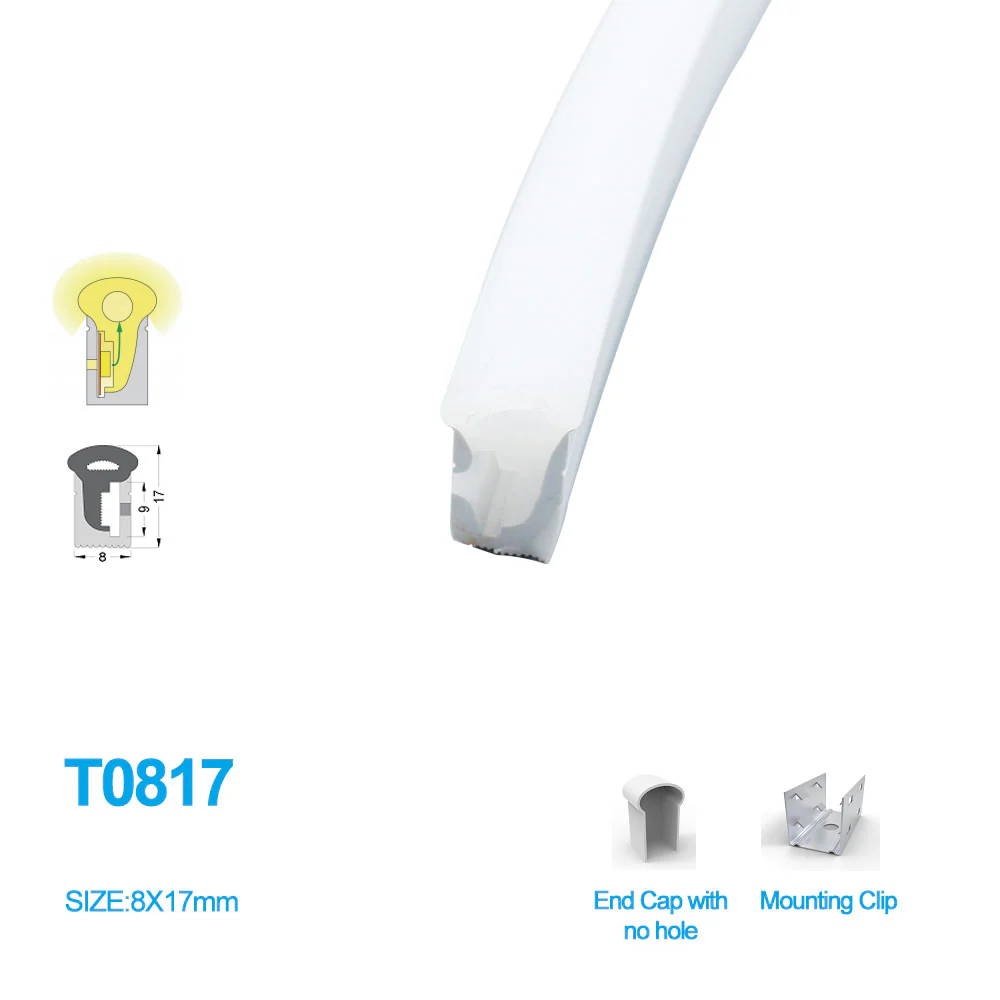 Neon Light Housing – S0817 Side Edge Lighting | 8x17mm Silicone LED Channel System | IP67 Waterproof | 8mm PCB Width | 164FT/50M