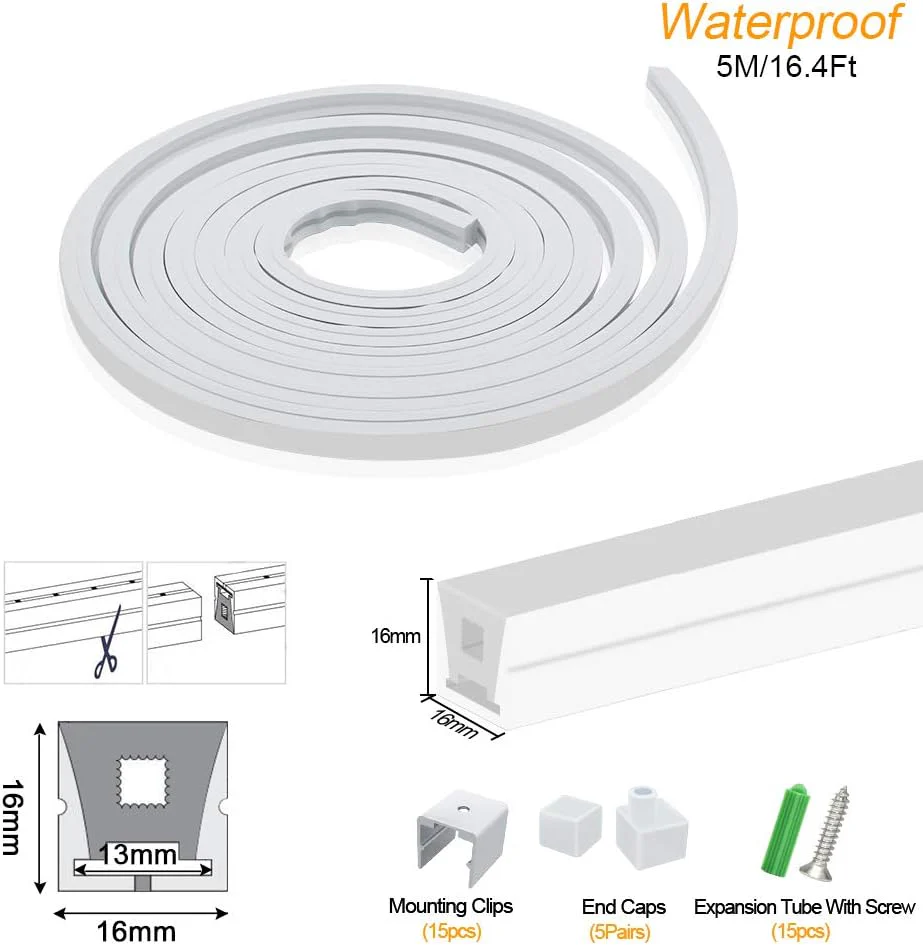 Neon Light Housing – S1616 | 16x16mm Silicone LED Channel System | IP67 Waterproof | 12mm PCB Width | 16.4FT/5M | Local Stock US/UK/DE - Image 2