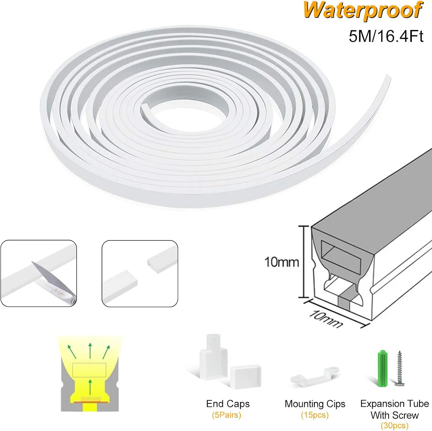 Neon Light Housing – S1010 | 10x10mm Silicone LED Channel System | IP67 Waterproof | 6mm PCB Width | 16.4FT/5M | Local Stock US/UK/DE - Image 2