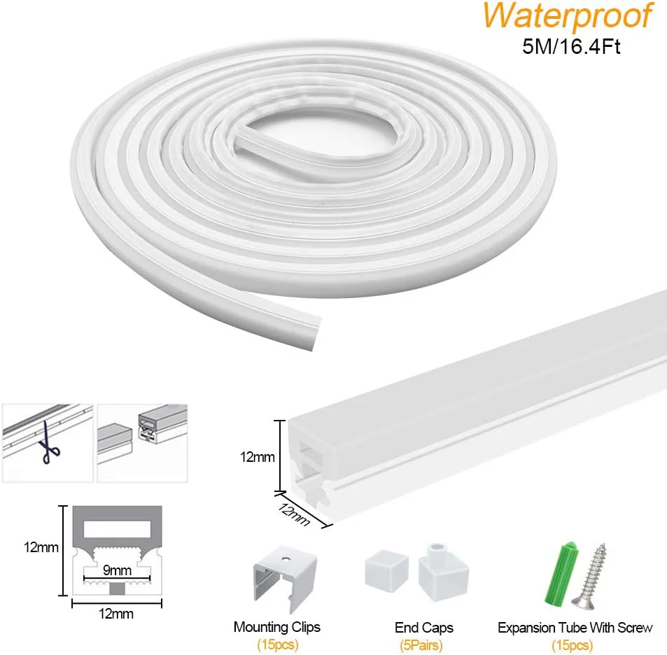 Neon Light Housing – S1212 | 12x12mm Silicone LED Channel System | IP67 Waterproof | 8mm PCB Width | 16.4FT/5M | Local Stock US/UK/DE - Image 2