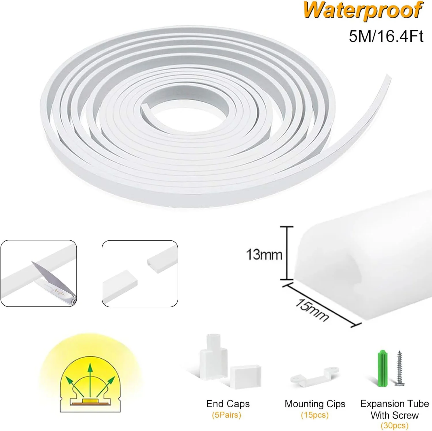 Neon Light Housing – S1315 | 13x15mm Silicone LED Channel System | IP67 Waterproof | 10mm PCB Width | 164FT/50M - Image 2