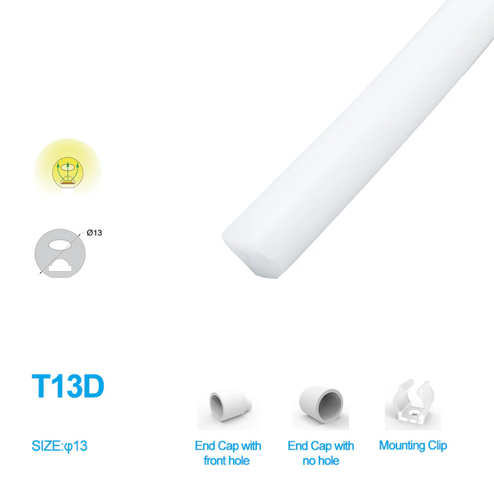 Neon Light Housing – S13D | ⏀13mm Silicone LED Channel System | IP67 Waterproof | 5mm PCB Width | 164FT/50M