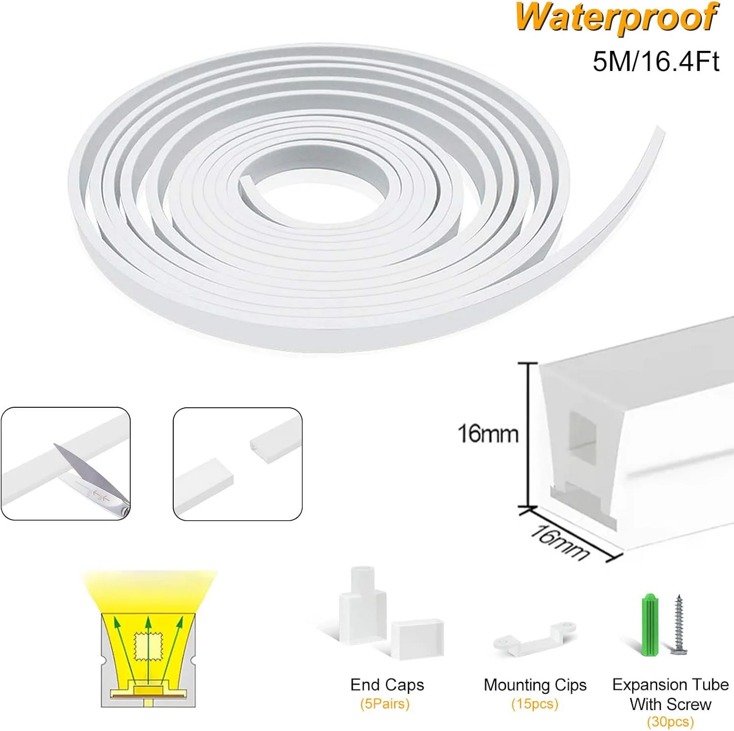 Neon Light Housing – S1616 | 16x16mm Silicone LED Channel System | IP67 Waterproof | 12mm PCB Width | 164FT/50M - Image 2