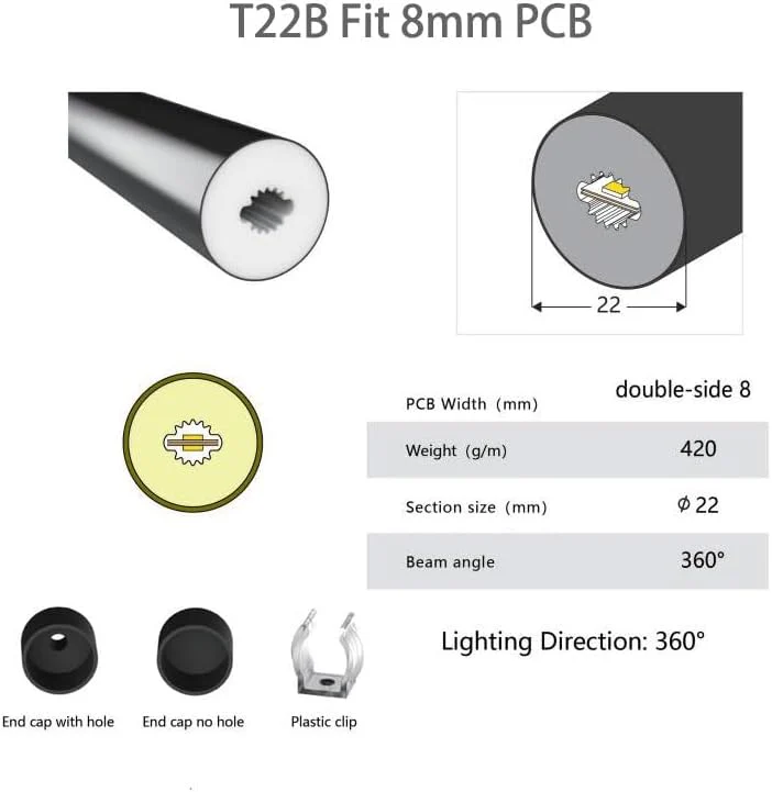 Neon Light Housing – S22D | ⏀22mm Silicone LED Channel System | IP67 Waterproof | 6mm PCB Width | 164FT/50M - Image 2