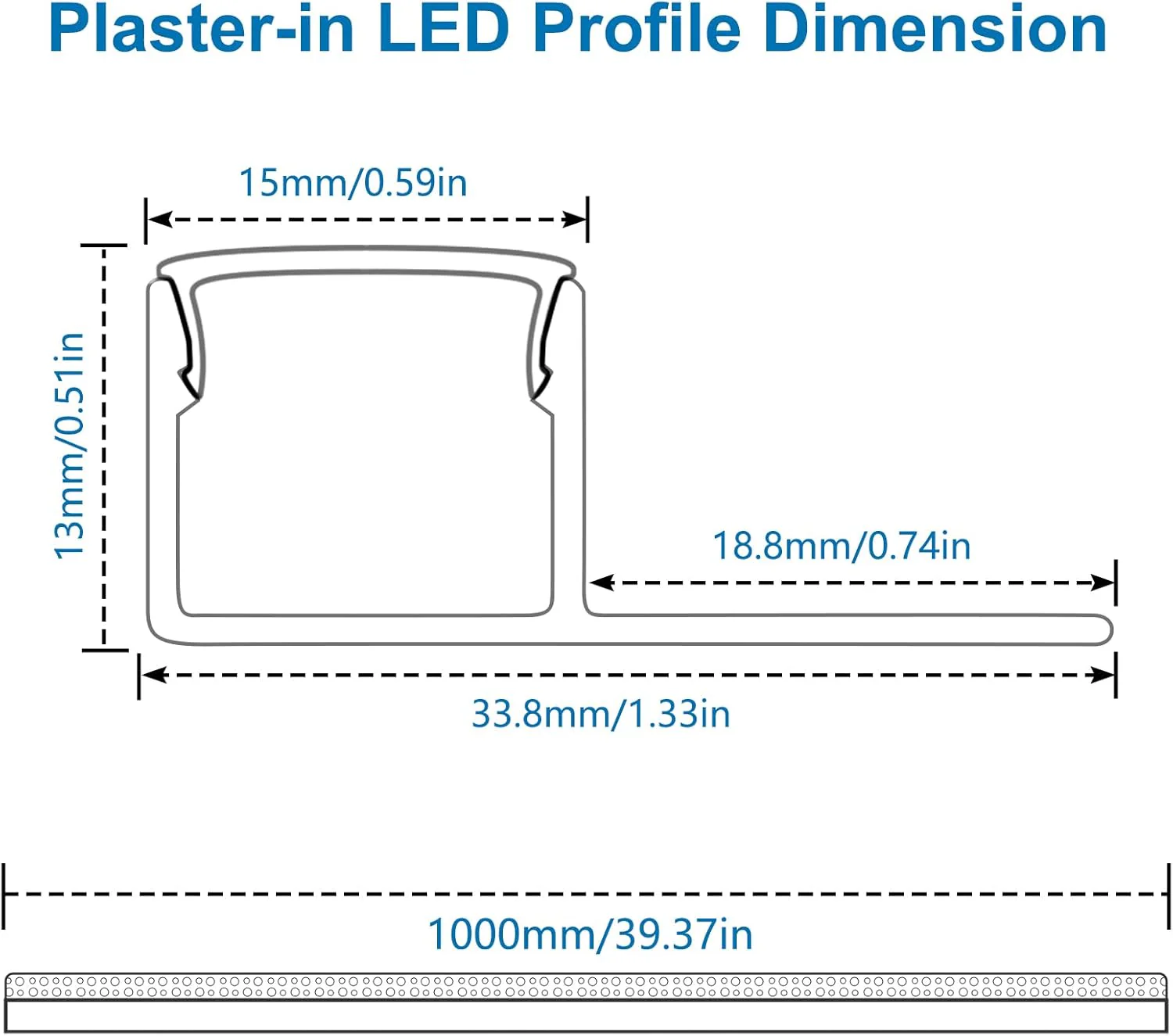 One-Sided Plaster-in Drywall LED Aluminum Channels– Fit for 1 to 12mm LED Strip | 1Meter | Silver | Milky White Cover | 4 / 6 / 10 -Pack | Local Stock US/UK - Image 3