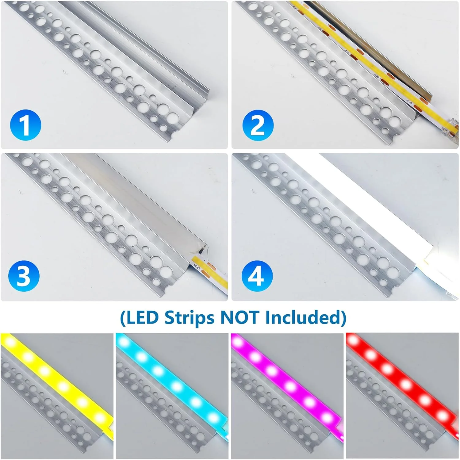 One-Sided Plaster-in Drywall LED Aluminum Channels– Fit for 1 to 12mm LED Strip | 1Meter | Silver | Milky White Cover | 4 / 6 / 10 -Pack | Local Stock US/UK - Image 5
