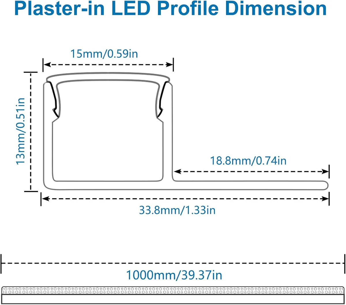 One-Sided Plaster-in Drywall LED Aluminum Channels– Fit for 1 to 12mm LED Strip | Silver | Milky White Cover | 1 / 2 / 3 Meter | Silver | Milky White Cover | 50 / 100 -Pack - Image 3