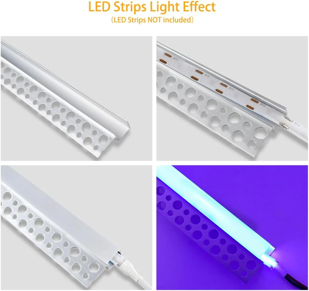 One-Sided Plaster-in Drywall LED Aluminum Channels– Fit for 1 to 13mm LED Strip | 1Meter | Silver | Milky White Cover | 4 / 6 / 10 -Pack | Local Stock US/UK - Image 5