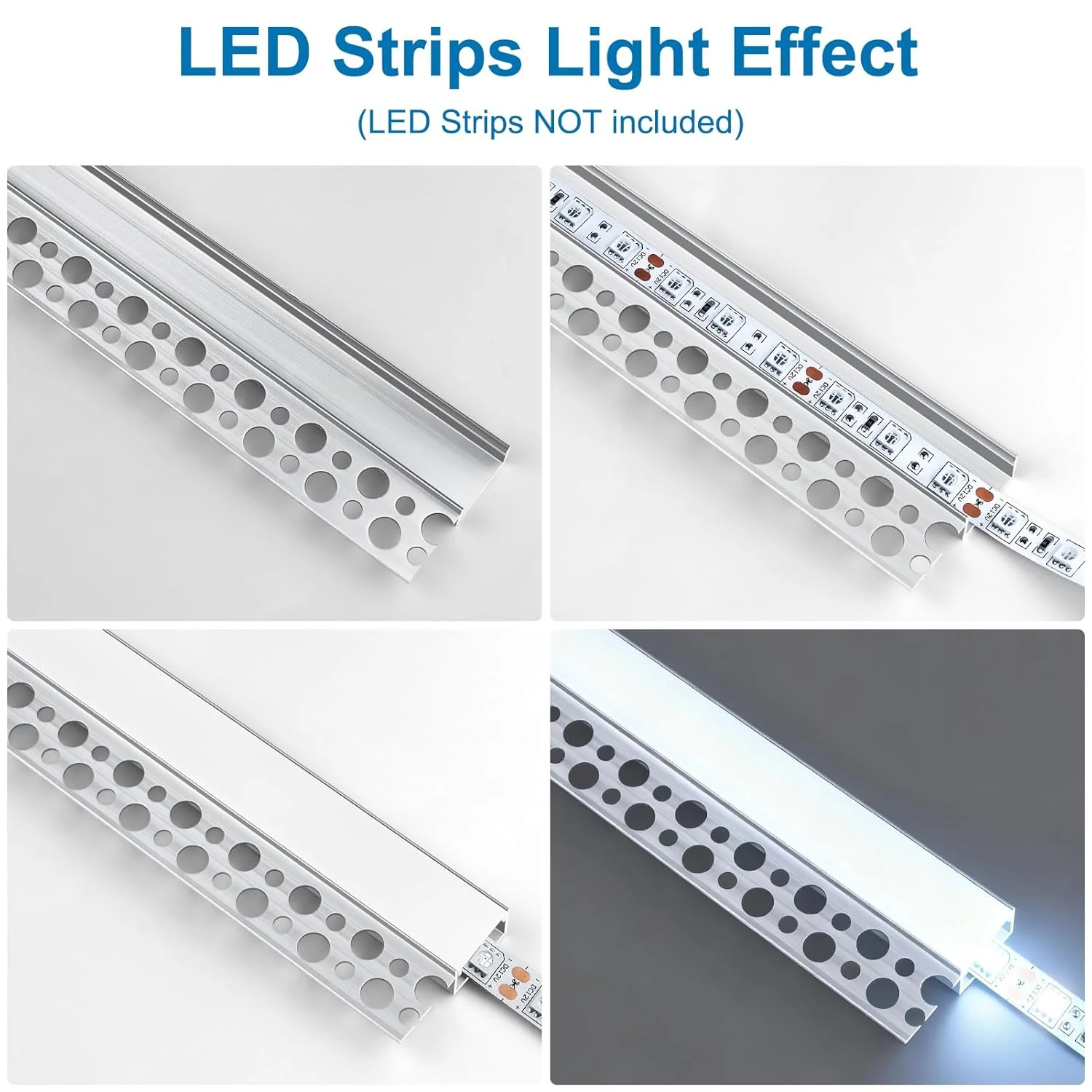 One-Sided Plaster-in Drywall LED Aluminum Channels– Fit for 1 to 20mm LED Strip |  1Meter | Silver | Milky White Cover | 4 / 6 / 10 -Pack | Local Stock US/UK - Image 5