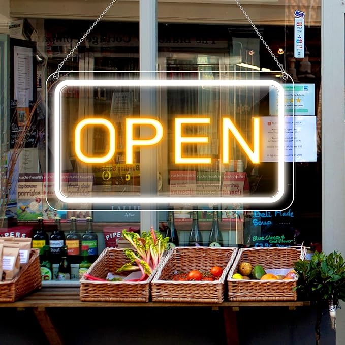 OPEN LED Neon Sign – Rectangular | 4 Glow Color Options | 16×9 / 23×12 inch | Window Hanging | Plug & Play for Storefronts - Image 10