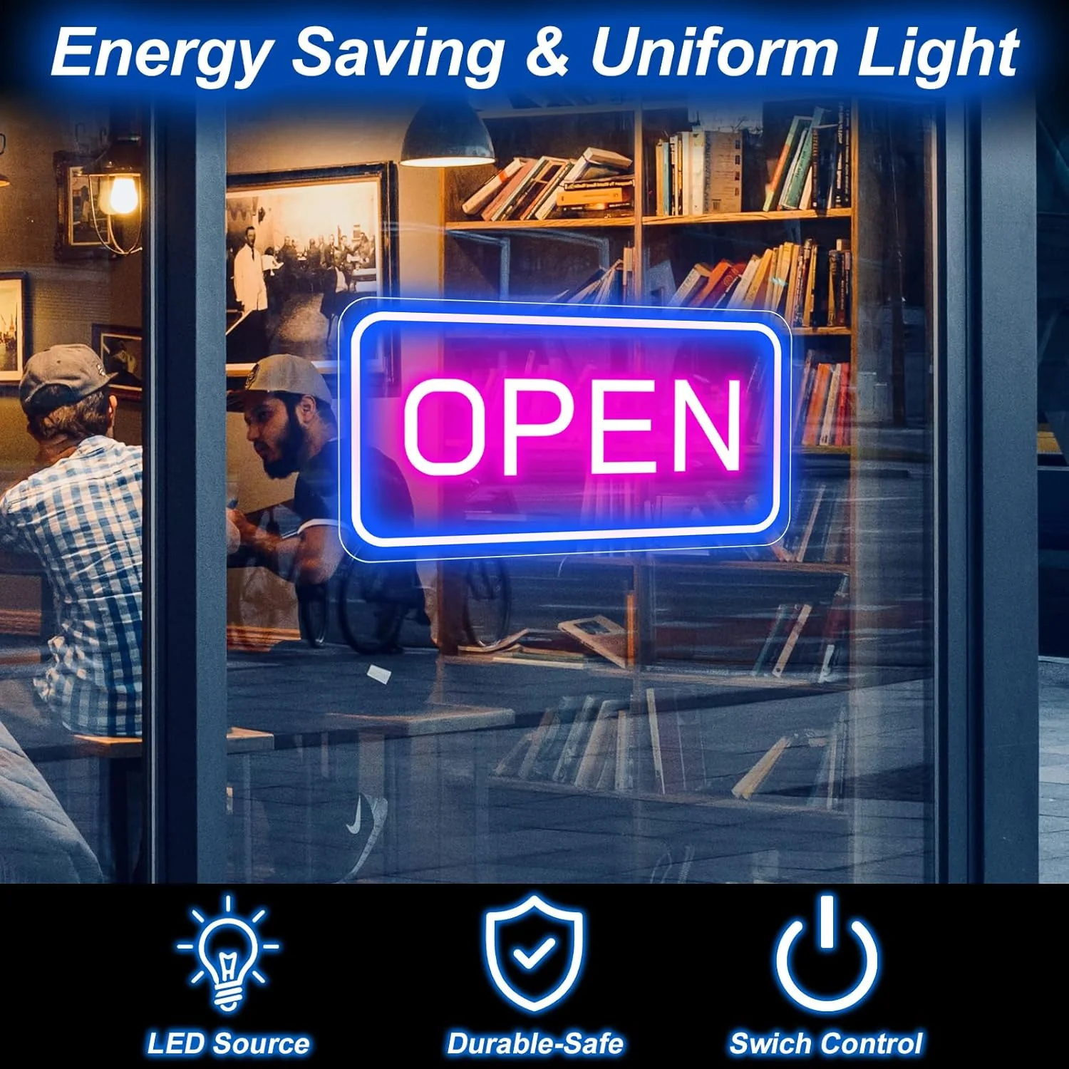 OPEN LED Neon Sign – Rectangular | 4 Glow Color Options | 16×9 / 23×12 inch | Window Hanging | Plug & Play for Storefronts - Image 4