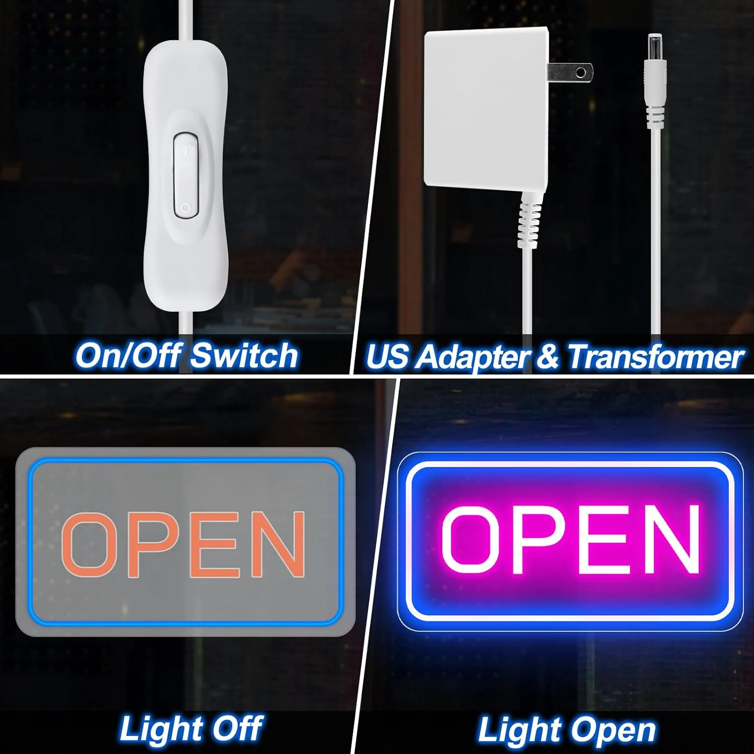 OPEN LED Neon Sign – Rectangular | 4 Glow Color Options | 16×9 / 23×12 inch | Window Hanging | Plug & Play for Storefronts - Image 5