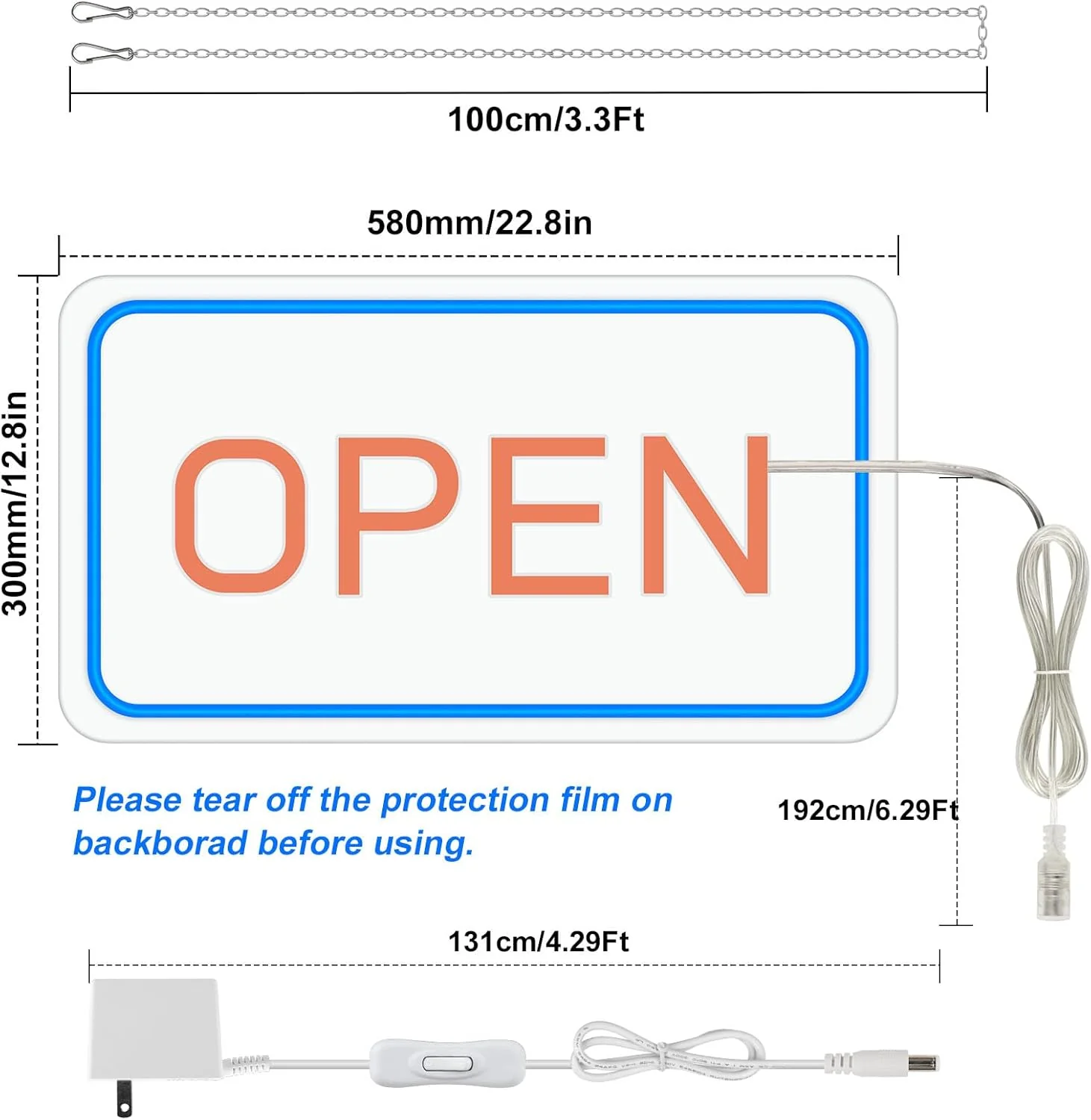 OPEN LED Neon Sign – Rectangular | 4 Glow Color Options | 16×9 / 23×12 inch | Window Hanging | Plug & Play for Storefronts - Image 6