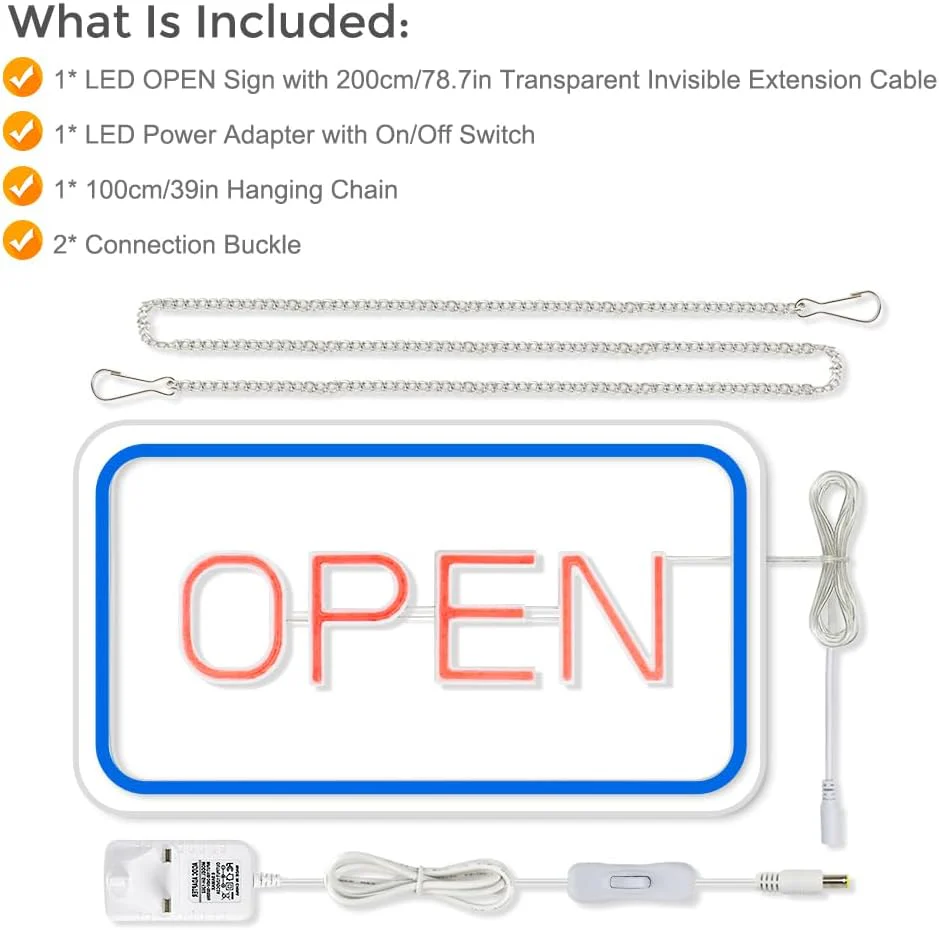 OPEN LED Neon Sign – Rectangular | 4 Glow Color Options | 16×9 / 23×12 inch | Window Hanging | Plug & Play for Storefronts - Image 8